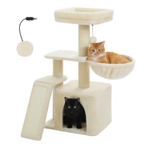 32″ Small Cat Tree Tower with Condo, Hammock, Sisal Scratching Ramp & Top Bed for Indoor Kittens