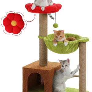 36.6″ Flower Cat Tree with Sisal Scratching Posts, Hammock & Removable Flower Bed for Indoor Kittens